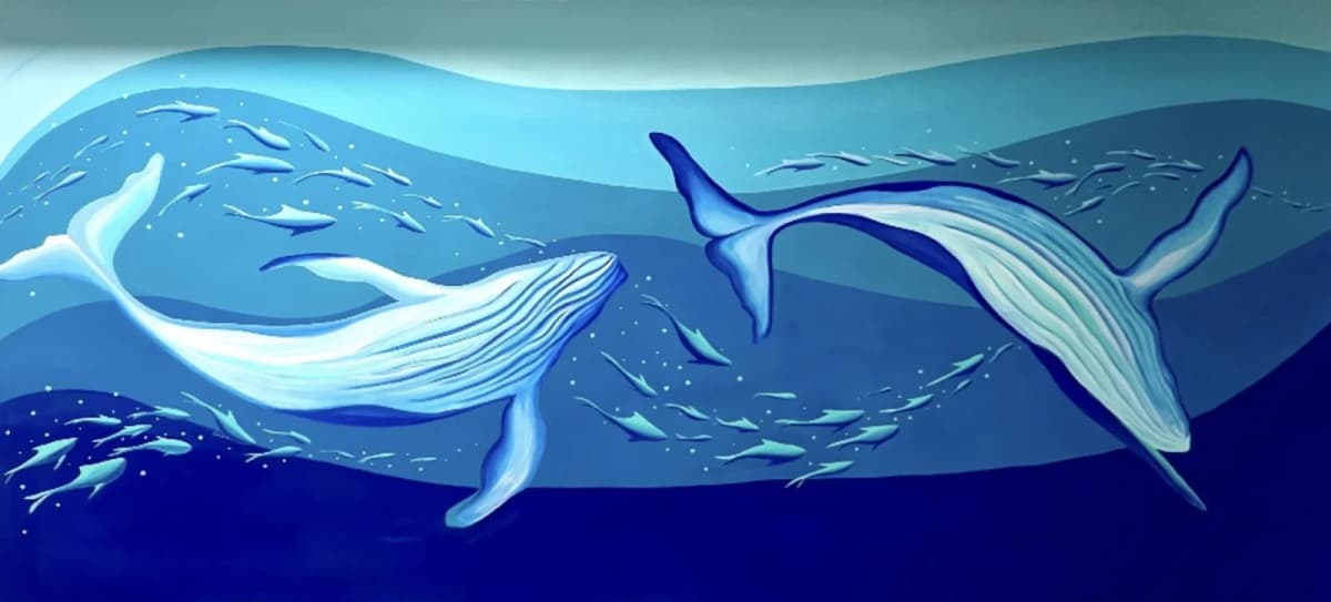 Fresque murale baleines réalisée par Lusea à La Réunion