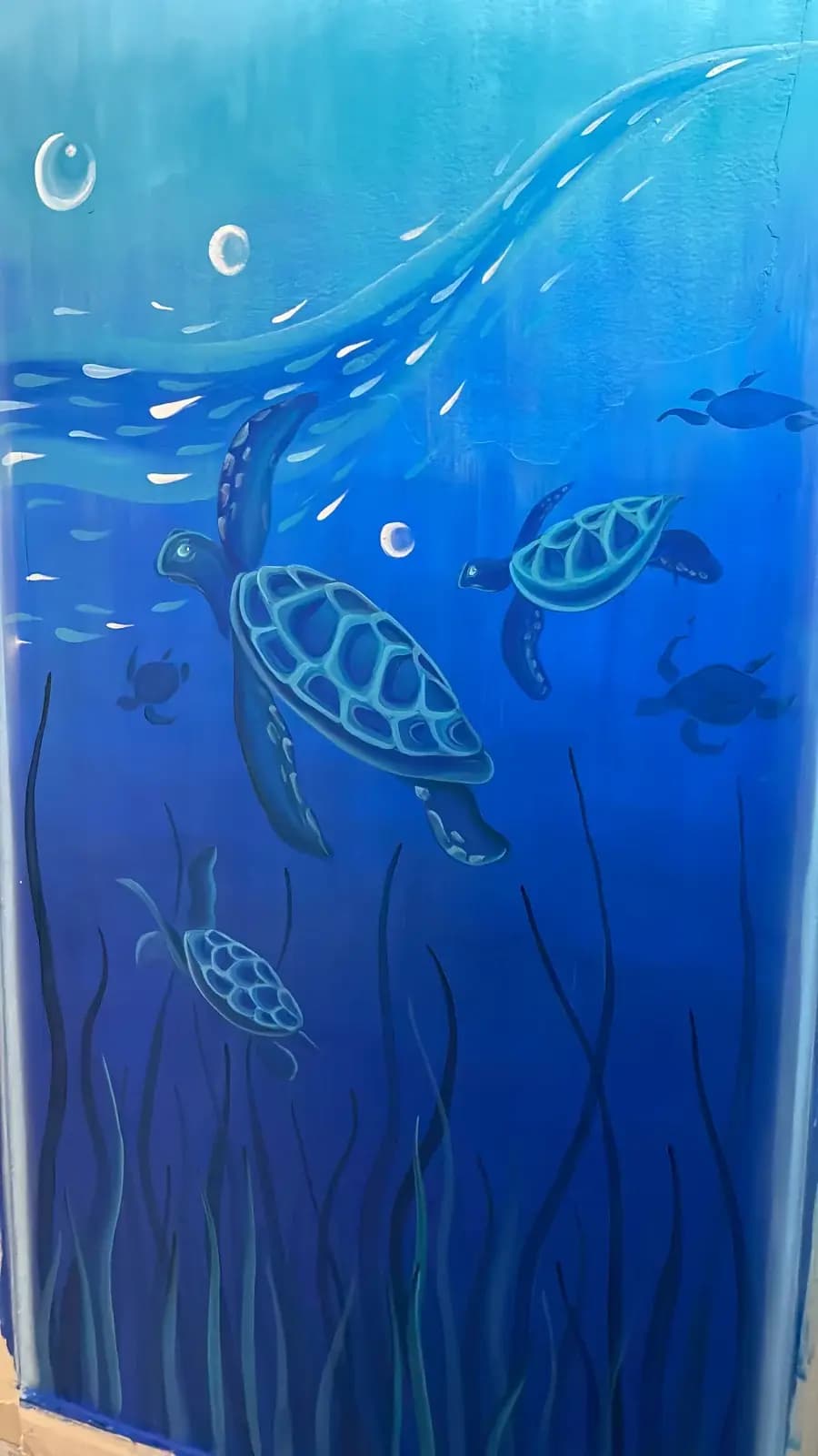 Fresque murale tortue marine, sensibilisation à la biodiversité à La Réunion