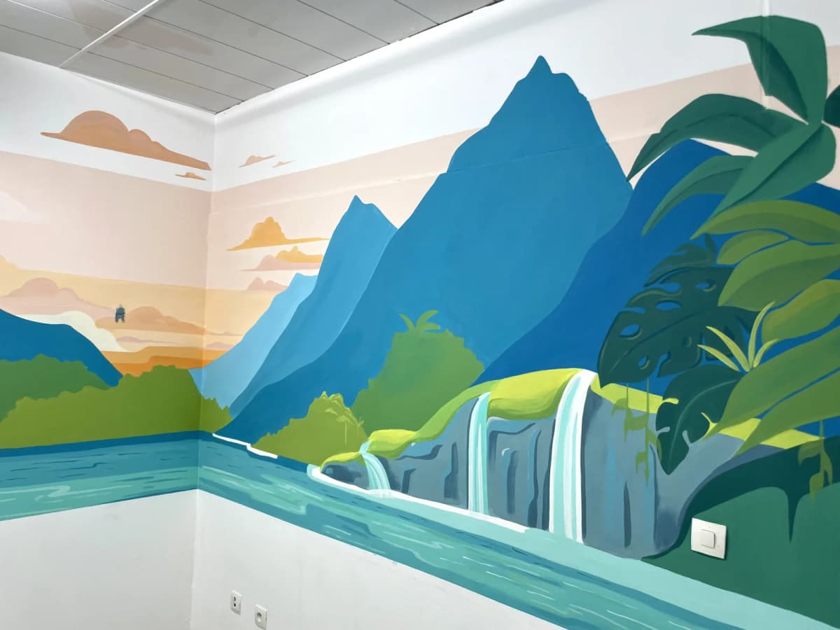 Fresque murale végétation tropicale par Mer Veilleuse à La Réunion